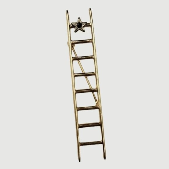Ladder of Success with Silver Star Blue Rhinestone Brooch - Picture 1 of 3